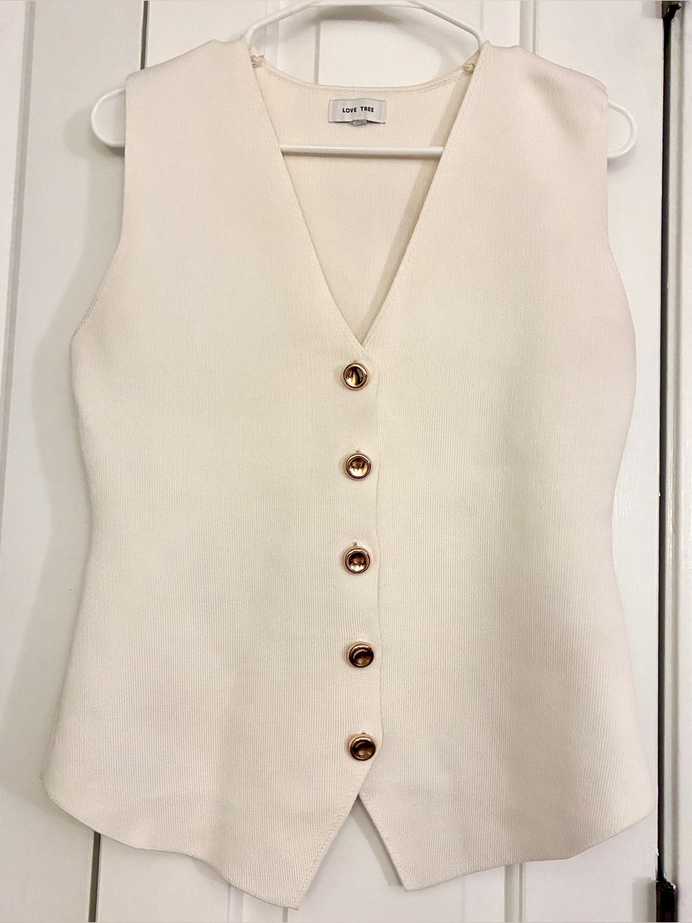 Love Tree White Knit Vest with Gold Tone Buttons